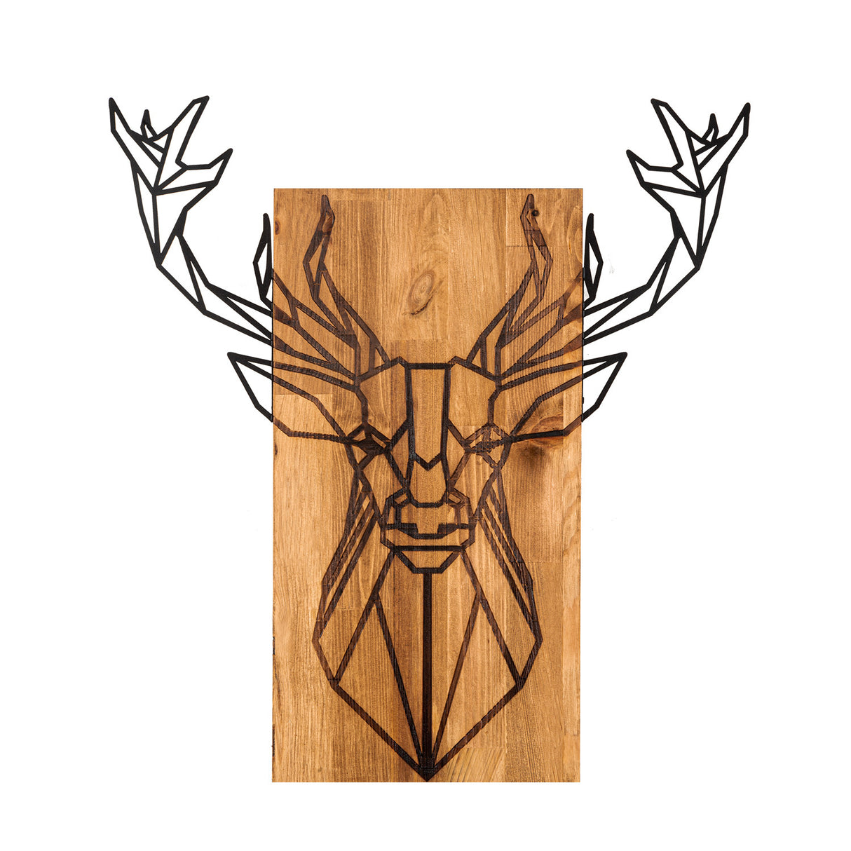 Decorațiune de perete din lemn Deer, Negru - Nuc, 61x66x0 cm