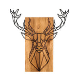 Decorațiune de perete din lemn Deer, Negru - Nuc, 61x66x0 cm