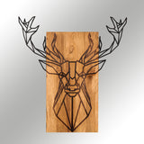 Decorațiune de perete din lemn Deer, Negru - Nuc, 61x66x0 cm