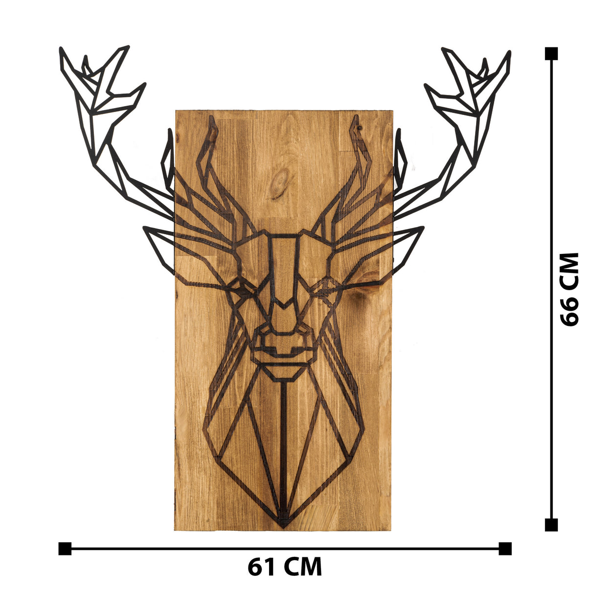 Decorațiune de perete din lemn Deer, Negru - Nuc, 61x66x0 cm