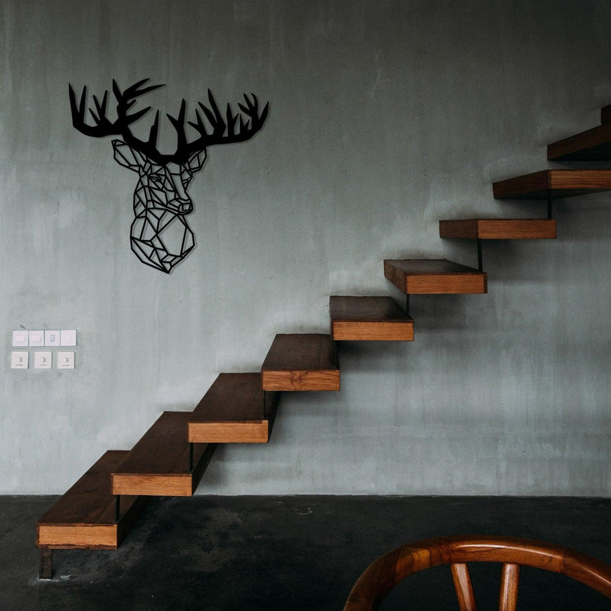 Accesoriu metal decorativ de perete Deer Metal Decor, Negru, 1x49x50 cm