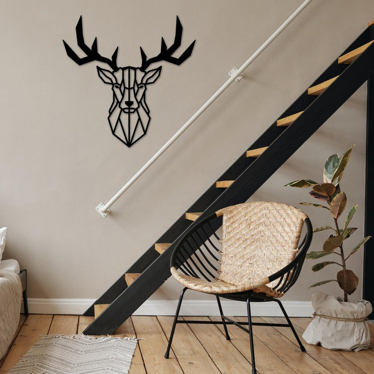Accesoriu metal decorativ de perete Deer2 Metal Decor, Negru, 1x51x51 cm
