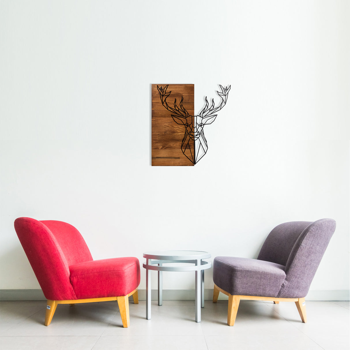 Decorațiune de perete din lemn Deer1, Negru - Nuc, 56x58x0 cm
