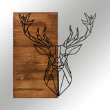 Decorațiune de perete din lemn Deer1, Negru - Nuc, 56x58x0 cm