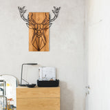 Decorațiune de perete din lemn Deer, Negru - Nuc, 61x66x0 cm