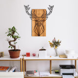 Decorațiune de perete din lemn Deer, Negru - Nuc, 61x66x0 cm