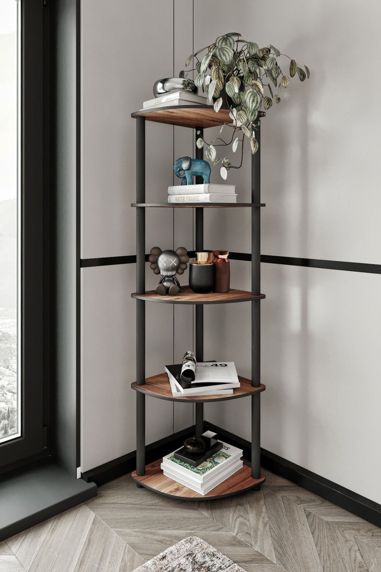 Bibliotecă de colț 5, Diverse culori, 34x34x139 cm - Nuc | SKU: 282PTR1103 | Bibliotecă de colț 5, 34x34x139 cm, varianta Nuc, produs pentru amenajarea locuinței, disponibil online în România la CasaMob