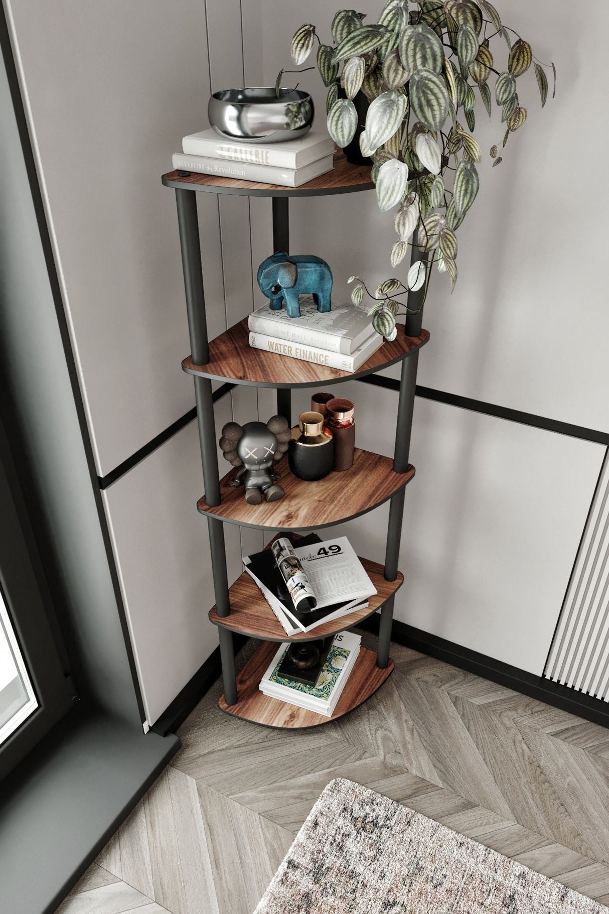 Bibliotecă de colț 5, Diverse culori, 34x34x139 cm - Nuc | SKU: 282PTR1103 | Bibliotecă de colț 5, 34x34x139 cm, varianta Nuc, produs pentru amenajarea locuinței, disponibil online în România la CasaMob