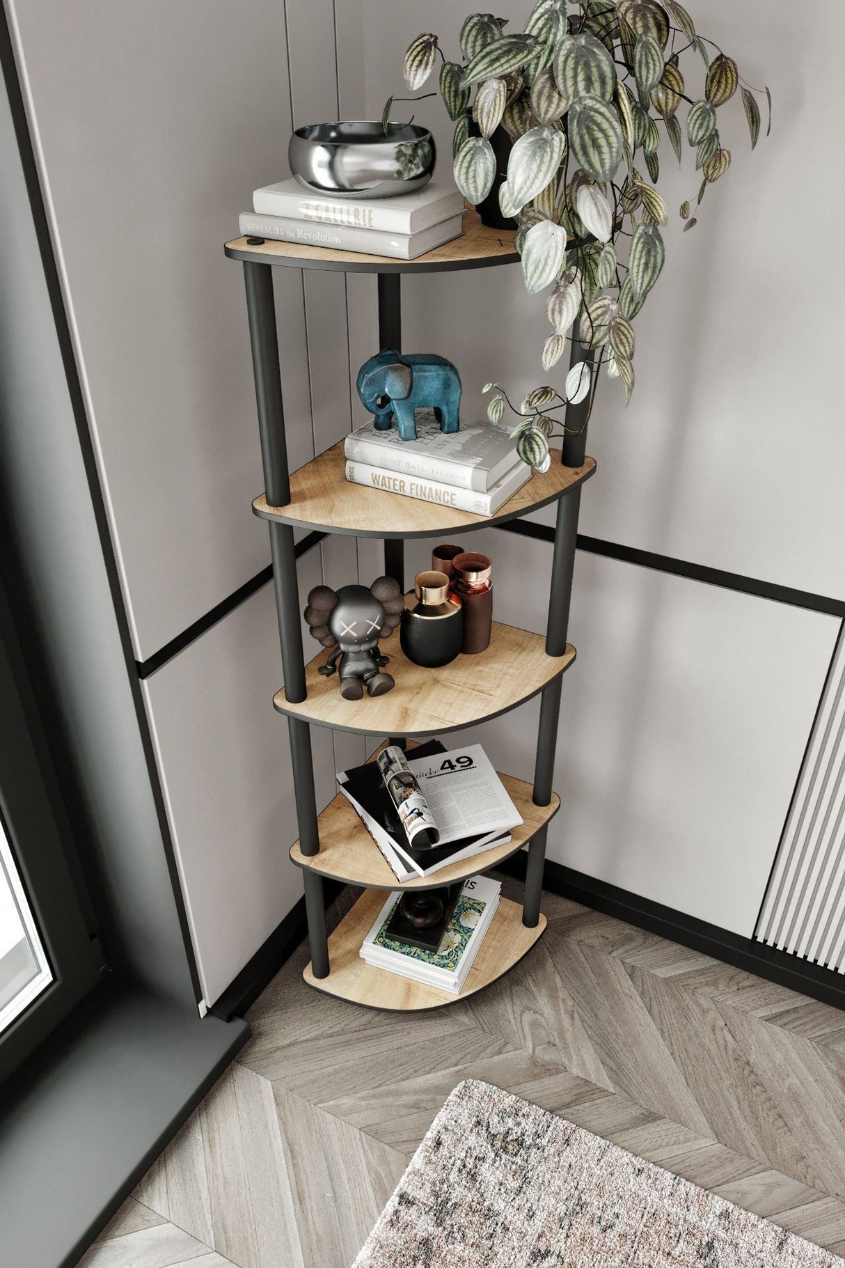 Bibliotecă de colț 5, Diverse culori, 34x34x139 cm - Stejar | SKU: 282PTR1104 | Bibliotecă de colț 5, 34x34x139 cm, varianta Stejar, produs pentru amenajarea locuinței, disponibil online în România la CasaMob