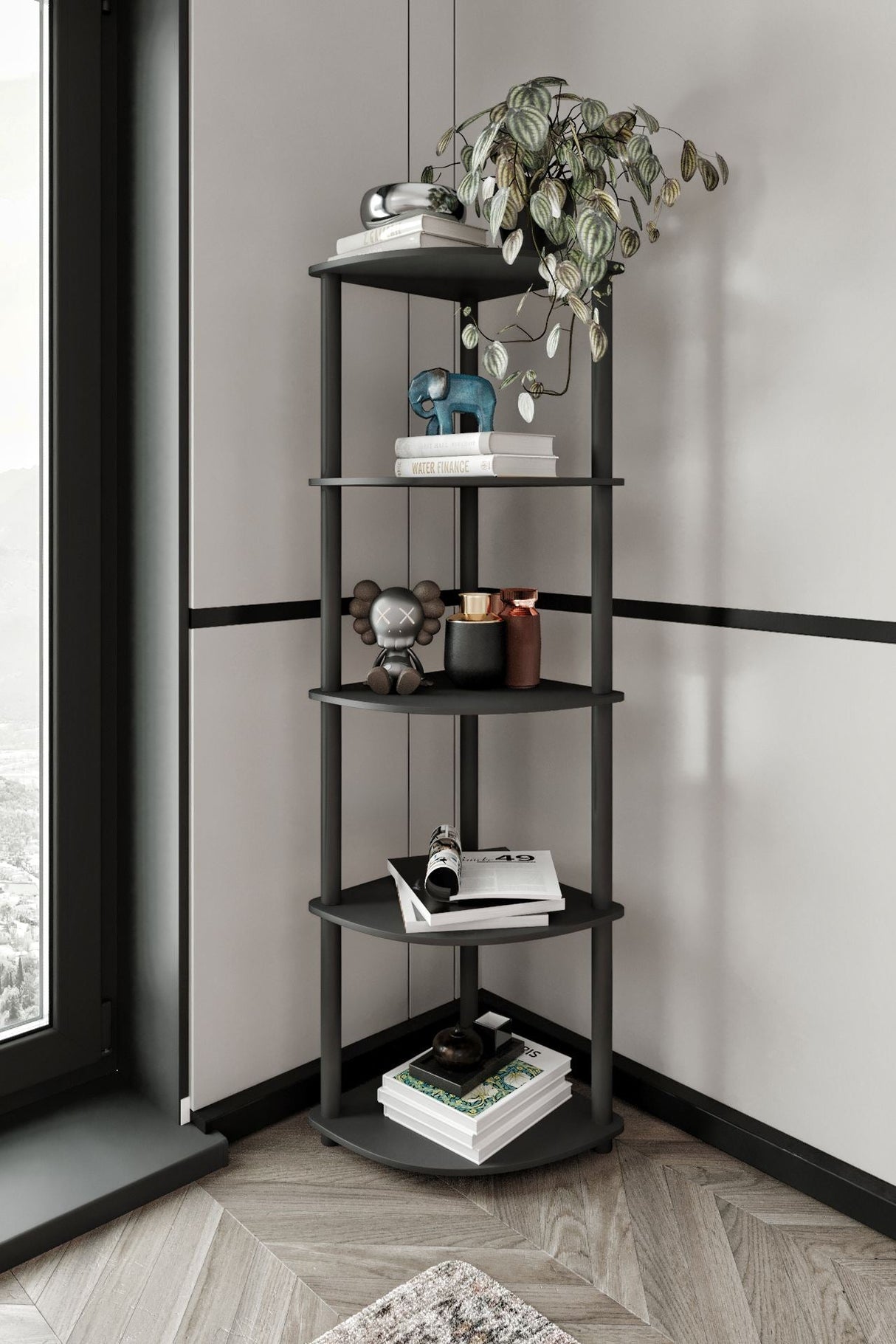 Bibliotecă de colț 5, Diverse culori, 34x34x139 cm - Negru | SKU: 282PTR1105 | Bibliotecă de colț 5, 34x34x139 cm, varianta Negru, produs pentru amenajarea locuinței, disponibil online în România la CasaMob
