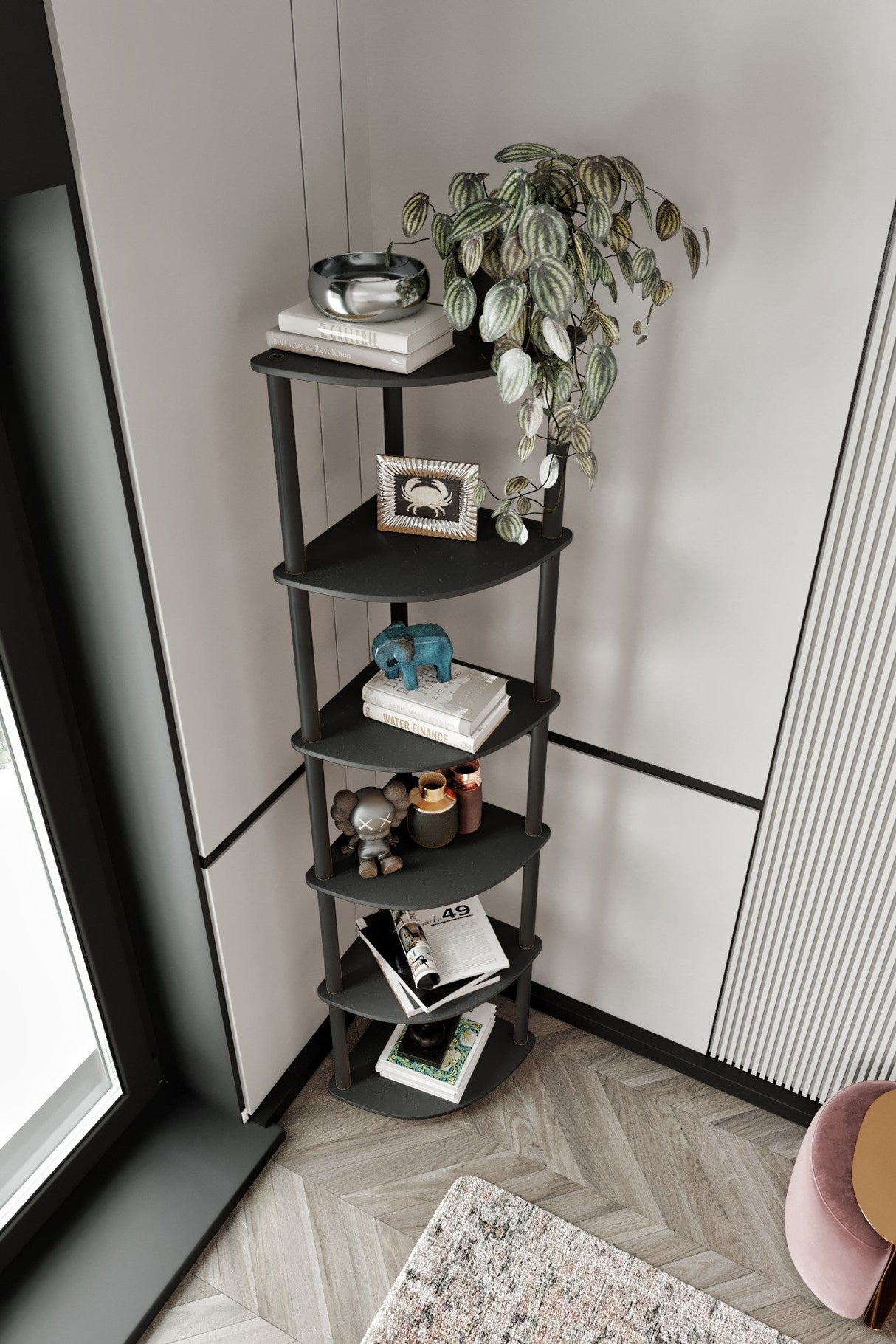 Bibliotecă de colț 6, Diverse culori, 34x34x173 cm - Negru | SKU: 282PTR1109 | Bibliotecă de colț 6, 34x34x173 cm, varianta Negru, produs pentru amenajarea locuinței, disponibil online în România la CasaMob