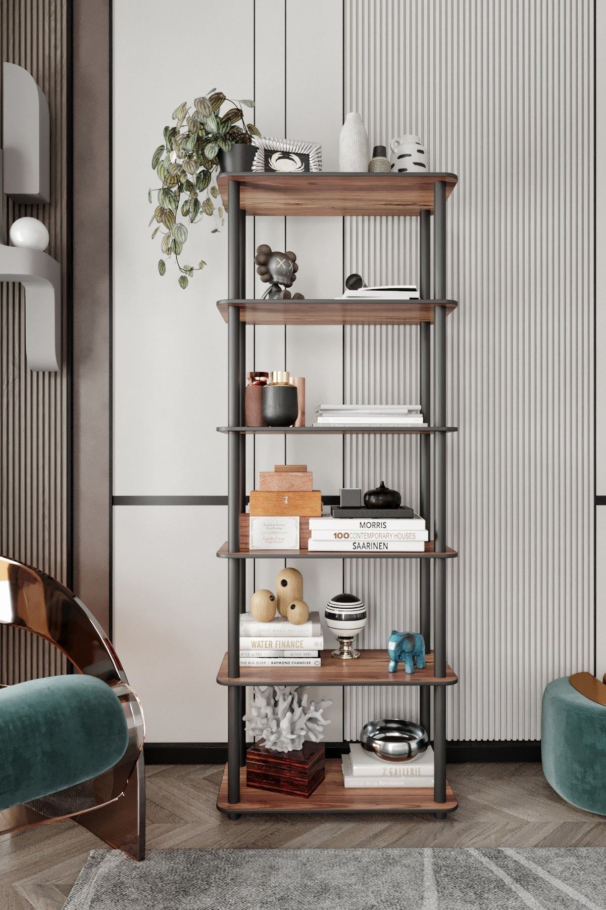 Bibliotecă 6 Rect, Diverse culori, 60x30x173 cm - Nuc | SKU: 282PTR1111 | Bibliotecă 6 Rect, 60x30x173 cm, varianta Nuc, produs pentru amenajarea locuinței, disponibil online în România la CasaMob