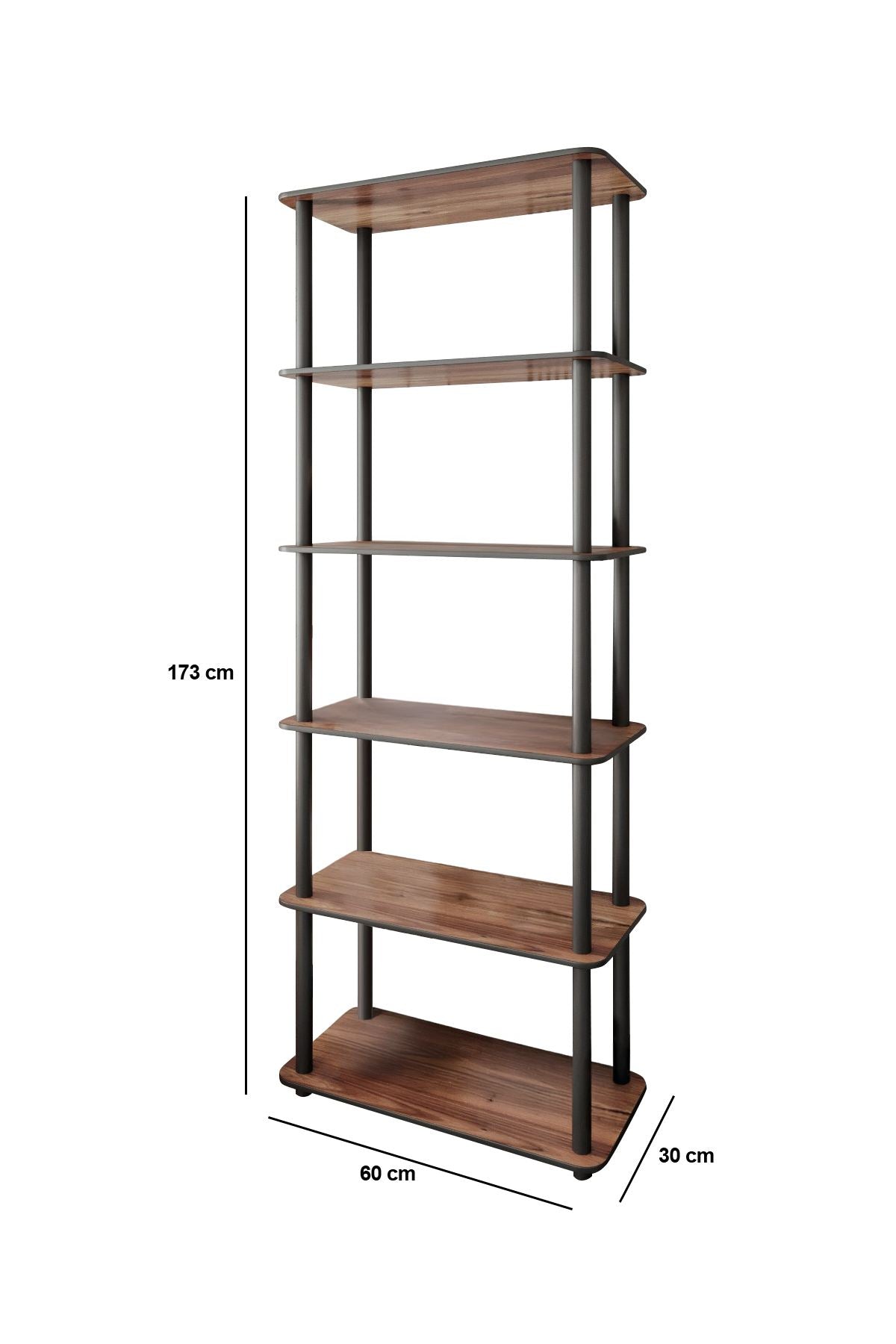 Bibliotecă 6 Rect, Diverse culori, 60x30x173 cm - Nuc | SKU: 282PTR1111 | Bibliotecă 6 Rect, 60x30x173 cm, varianta Nuc, produs pentru amenajarea locuinței, disponibil online în România la CasaMob