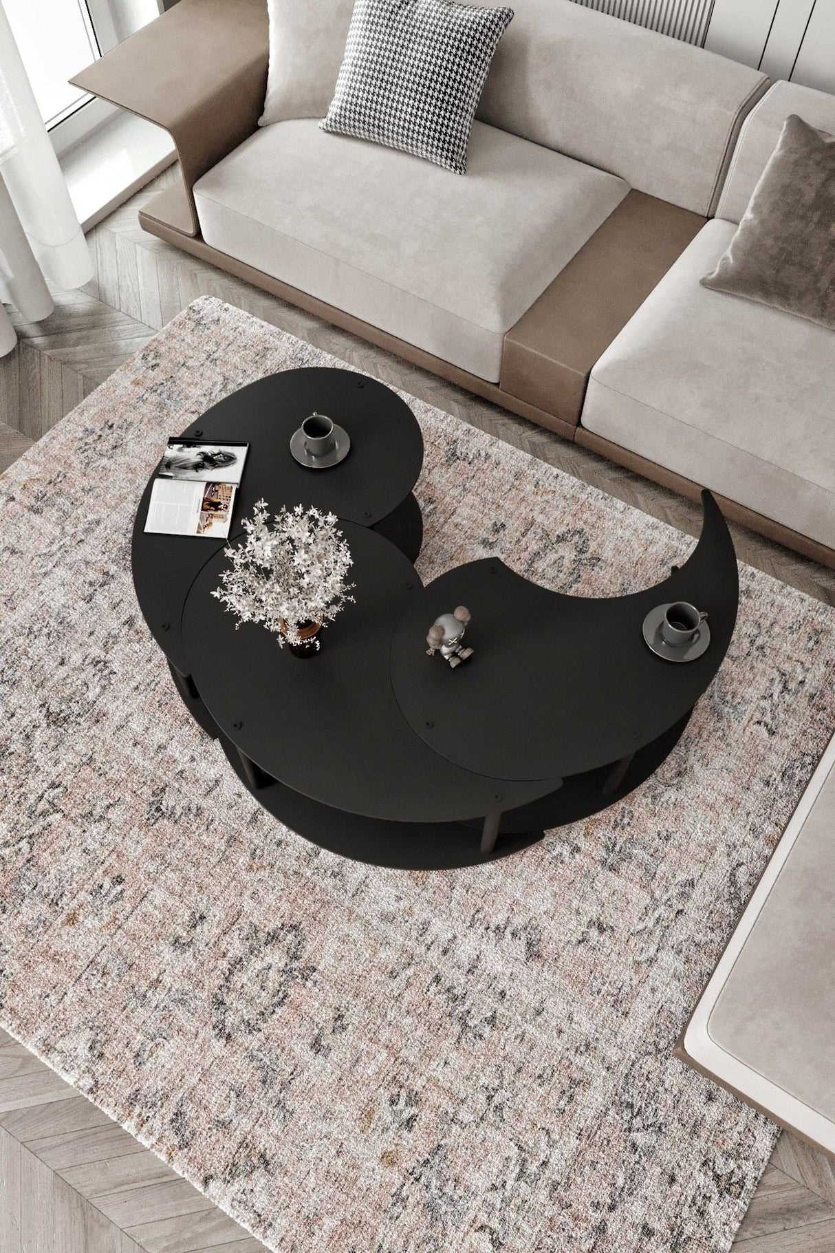 Măsuță de cafea Yin Yang 3 70, Diverse culori, Ø70x38 cm - Negru | SKU: 282PTR1520 | Măsuță de cafea Yin Yang 3 70, Ø70x38 cm, varianta Negru, produs pentru amenajarea locuinței, disponibil online în România la CasaMob