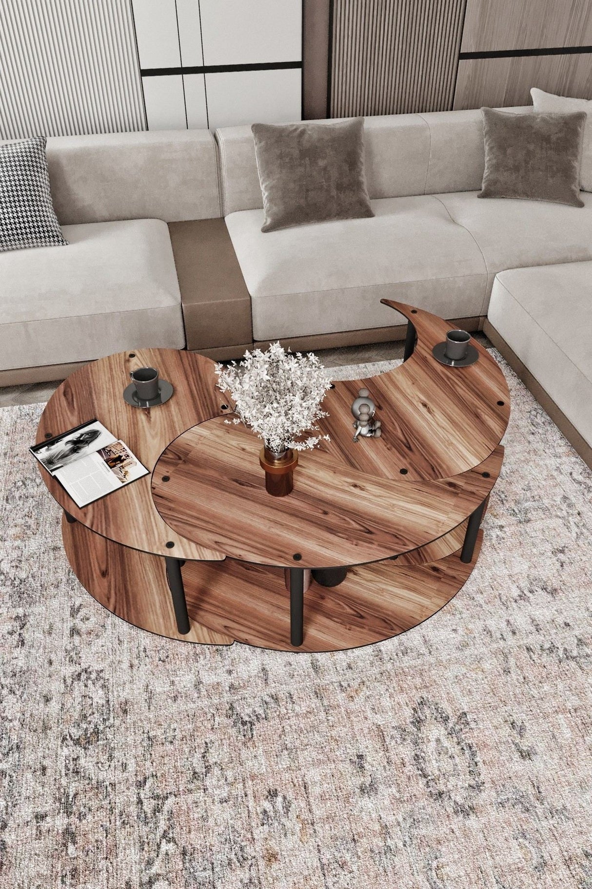 Măsuță de cafea Yin Yang 3 70, Diverse culori, Ø70x38 cm - Nuc | SKU: 282PTR1521 | Măsuță de cafea Yin Yang 3 70, Ø70x38 cm, varianta Nuc, produs pentru amenajarea locuinței, disponibil online în România la CasaMob
