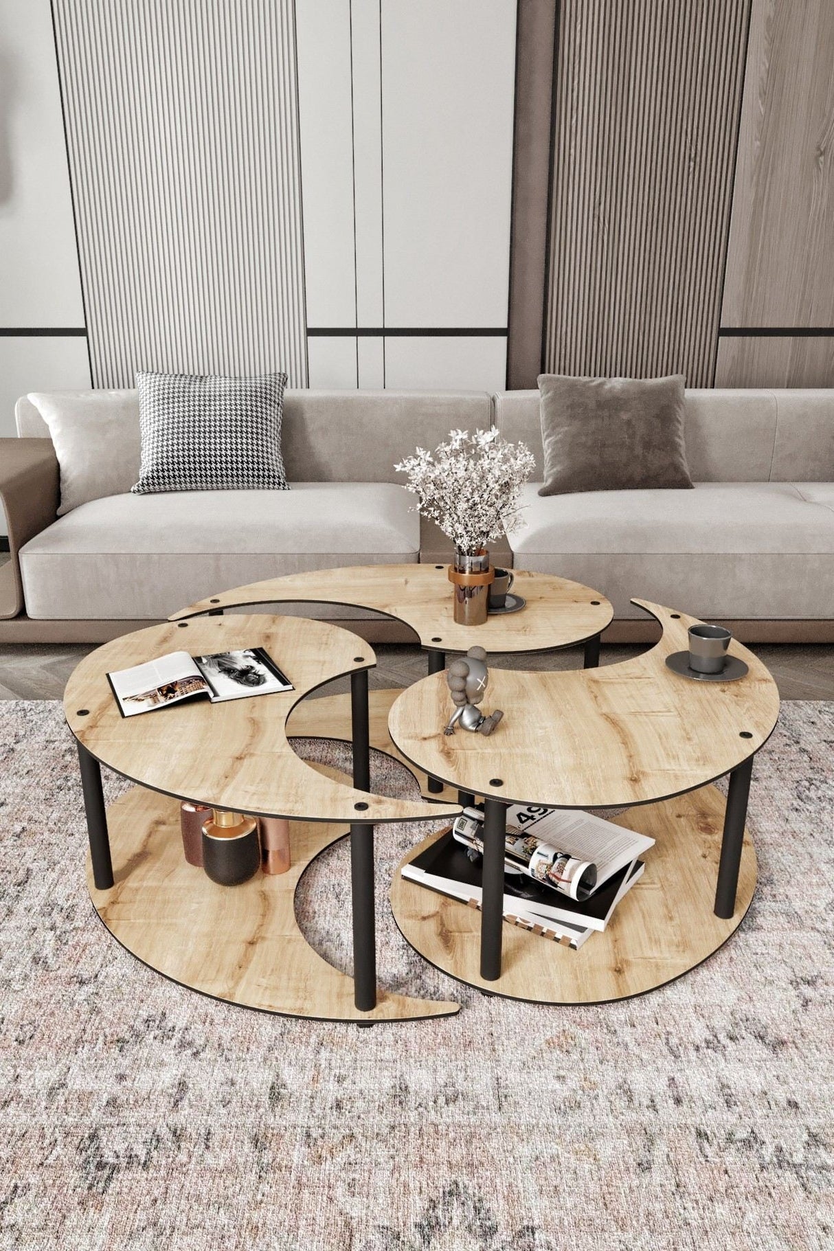 Măsuță de cafea Yin Yang 3 70, Diverse culori, Ø70x38 cm - Stejar | SKU: 282PTR1522 | Măsuță de cafea Yin Yang 3 70, Ø70x38 cm, varianta Stejar, produs pentru amenajarea locuinței, disponibil online în România la CasaMob