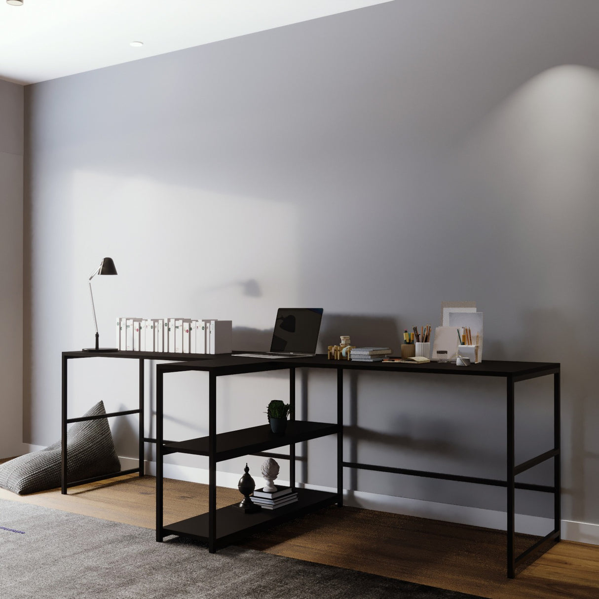 Birou L193, Negru, 240x60x72 cm