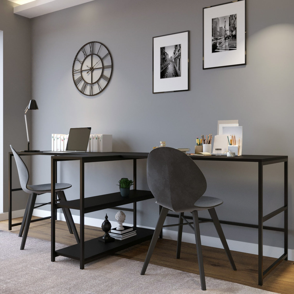Birou L193, Negru, 240x60x72 cm