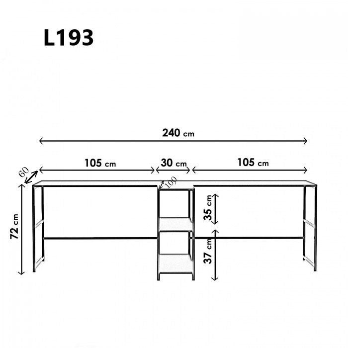 Birou L193, Negru, 240x60x72 cm