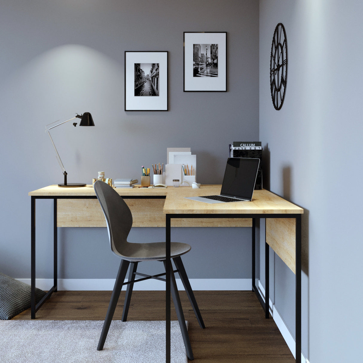 Birou L Tasarim Calisma Masasi L195, Stejar, 160x60x72 cm