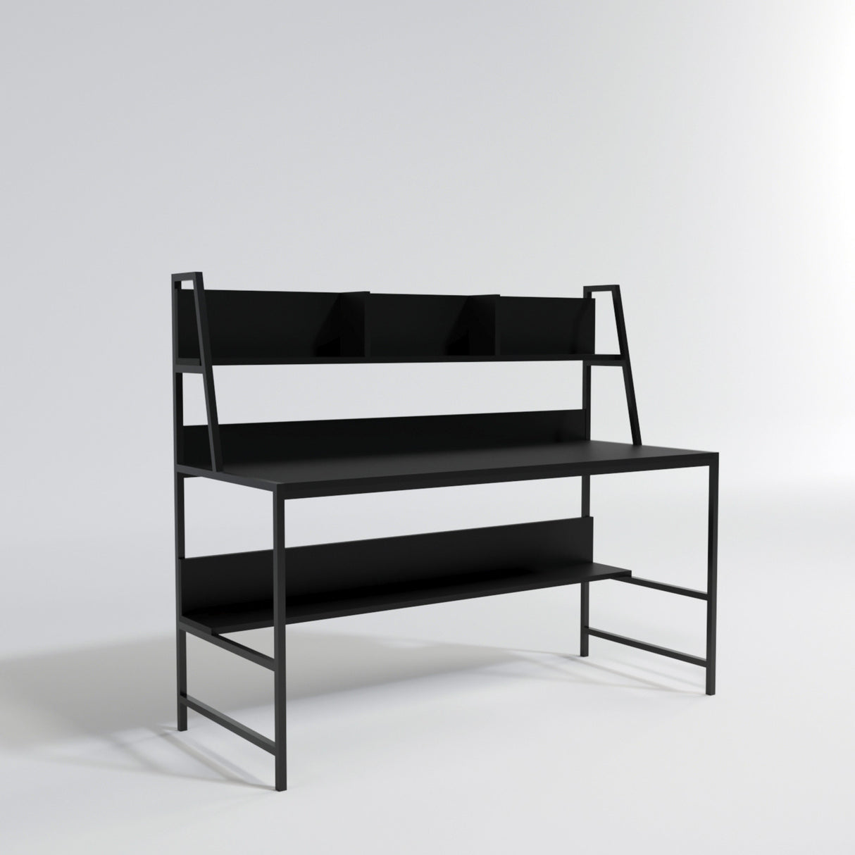 Birou Demir - L200, Negru, 140x60x122 cm