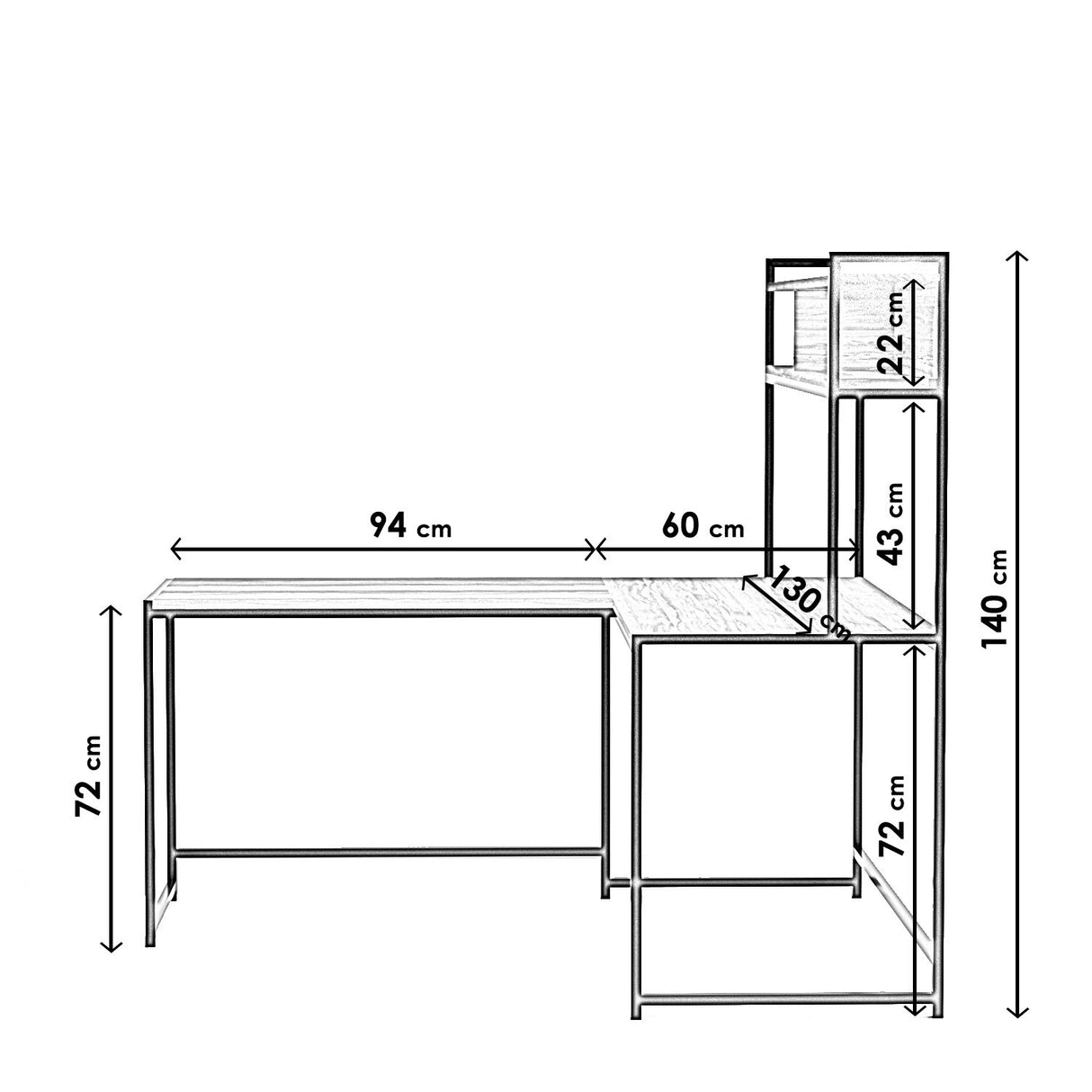 Birou L207, Negru, 154x60x72 cm
