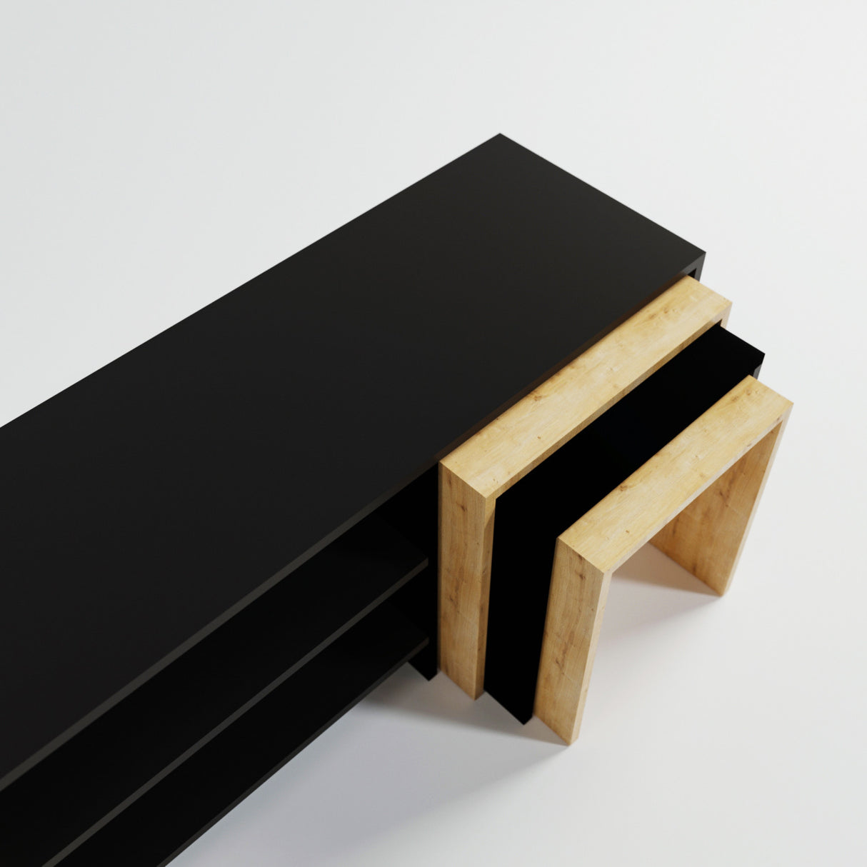 Comodă TV Zigon - L501, Negru - Stejar, 180x40x55 cm
