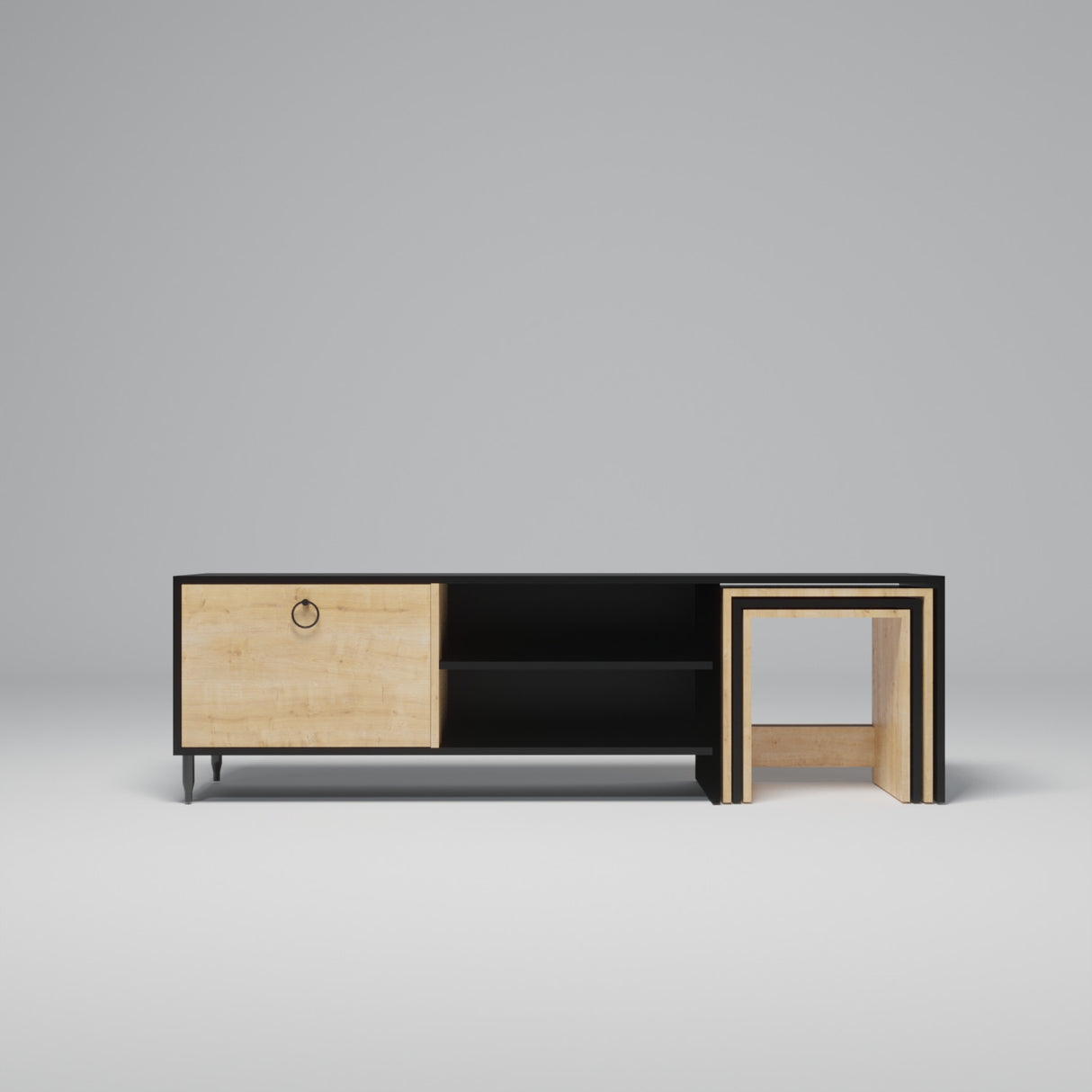 Comodă TV Zigon - L503, Stejar - Negru, 180x40x55 cm