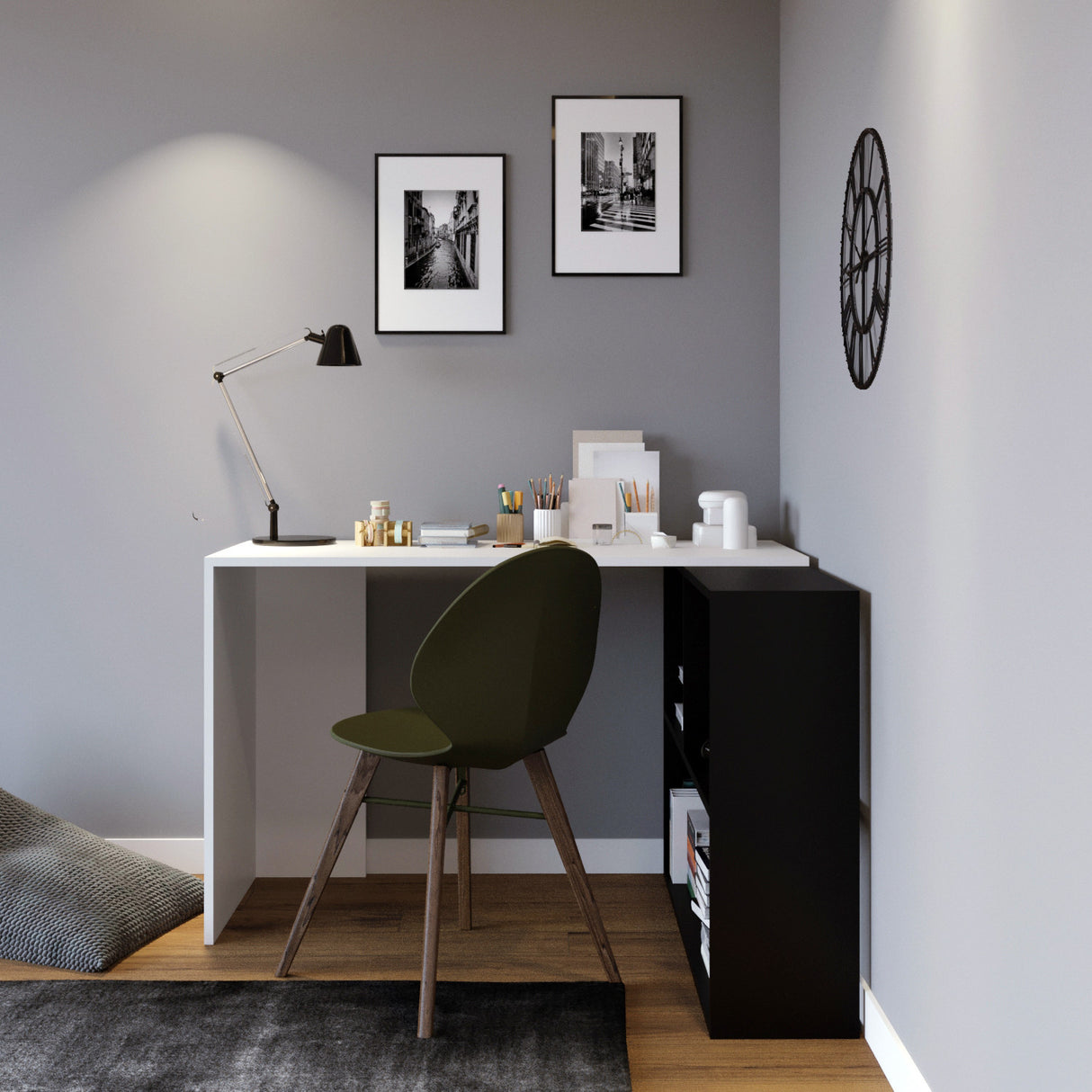 Birou Canfeza - L157, Alb - Negru, 120x50x75 cm