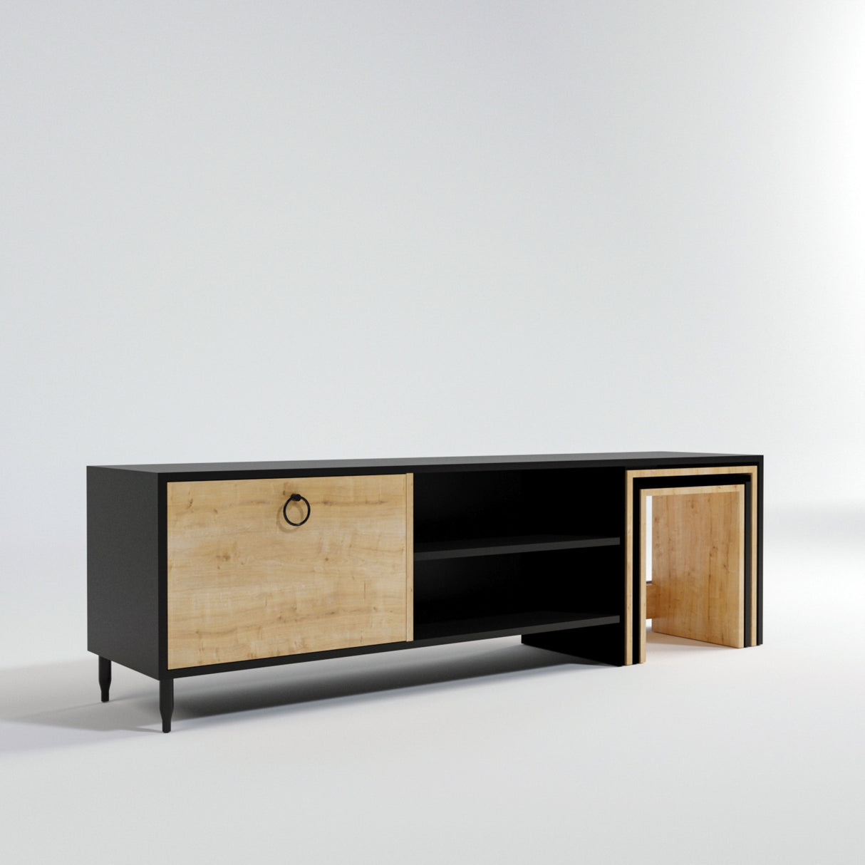 Comodă TV Zigon - L501, Negru - Stejar, 180x40x55 cm
