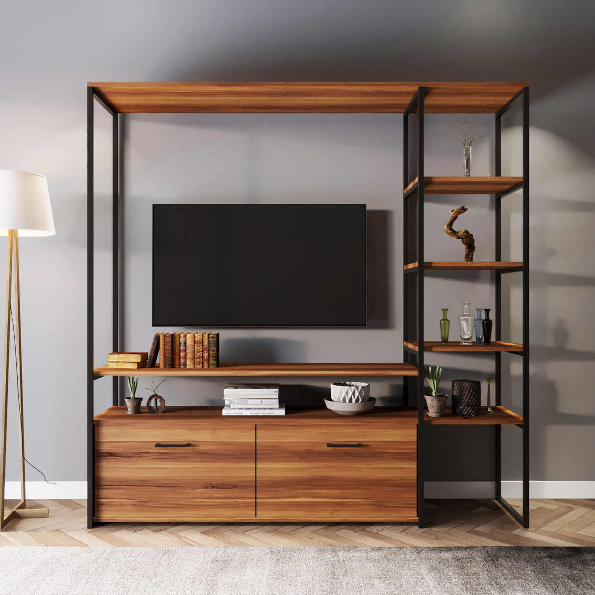 Comodă TV Nigaran - L556, Nuc, 180x40x180 cm