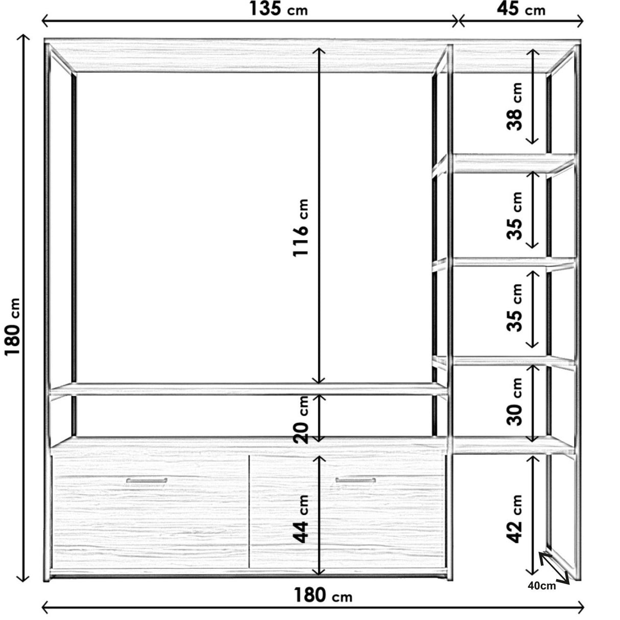 Comodă TV Nigaran - L556, Nuc, 180x40x180 cm