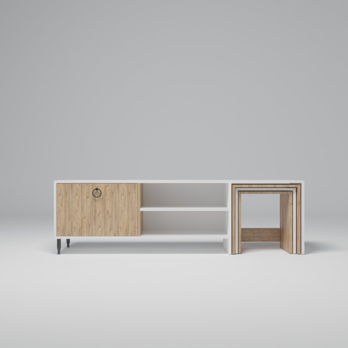 Comodă TV Tanay - L584, Stejar - Alb, 180x40x55 cm