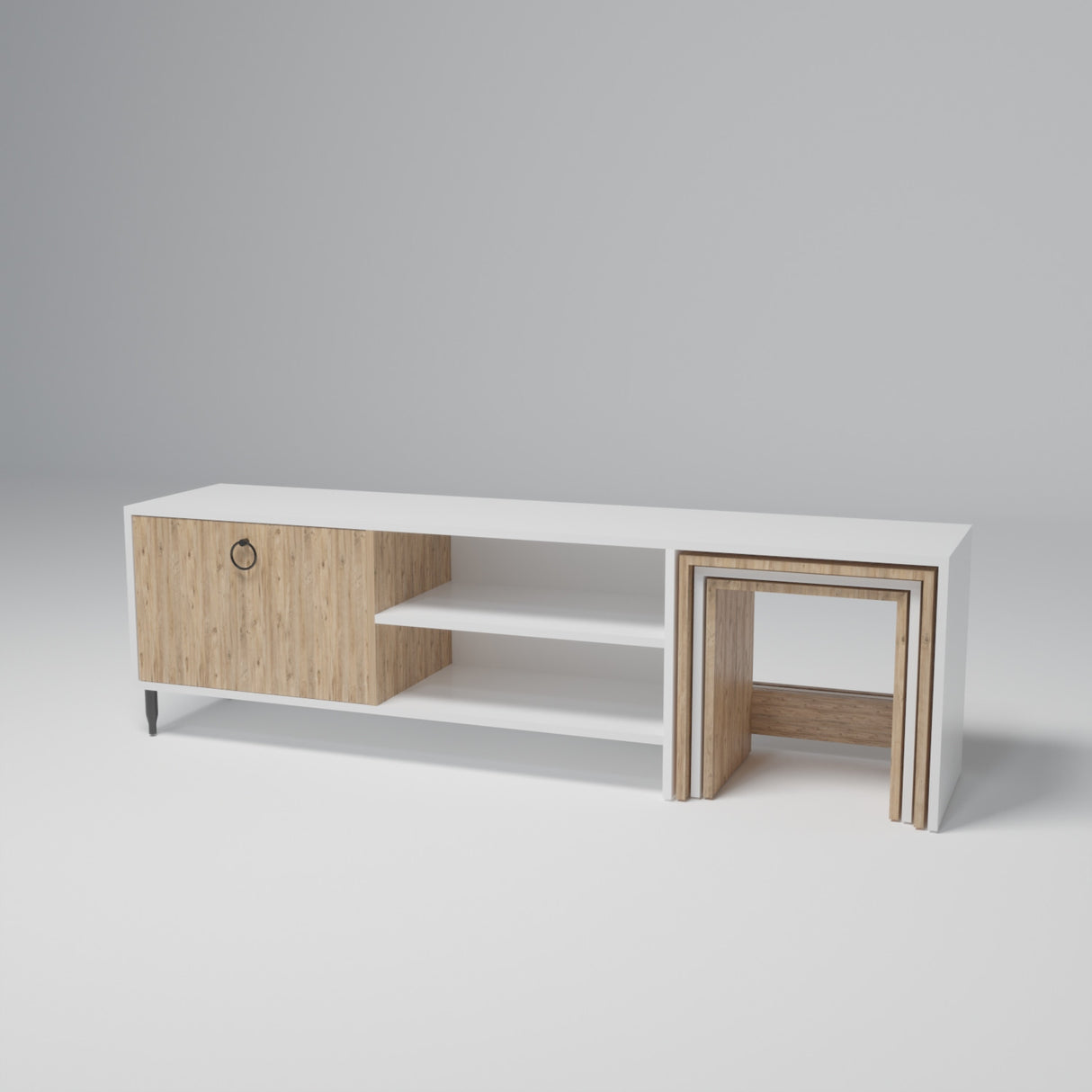 Comodă TV Tanay - L584, Stejar - Alb, 180x40x55 cm