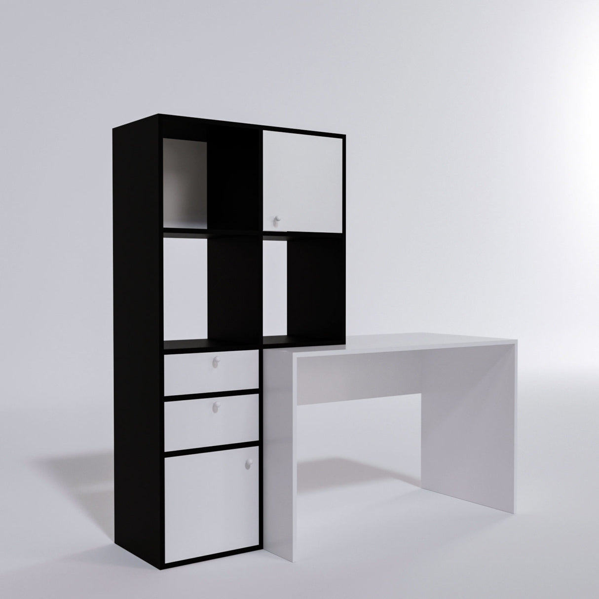 Birou Cannes - L255, Alb - Negru, 164x55x160 cm
