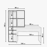 Birou Cannes - L255, Alb - Negru, 164x55x160 cm
