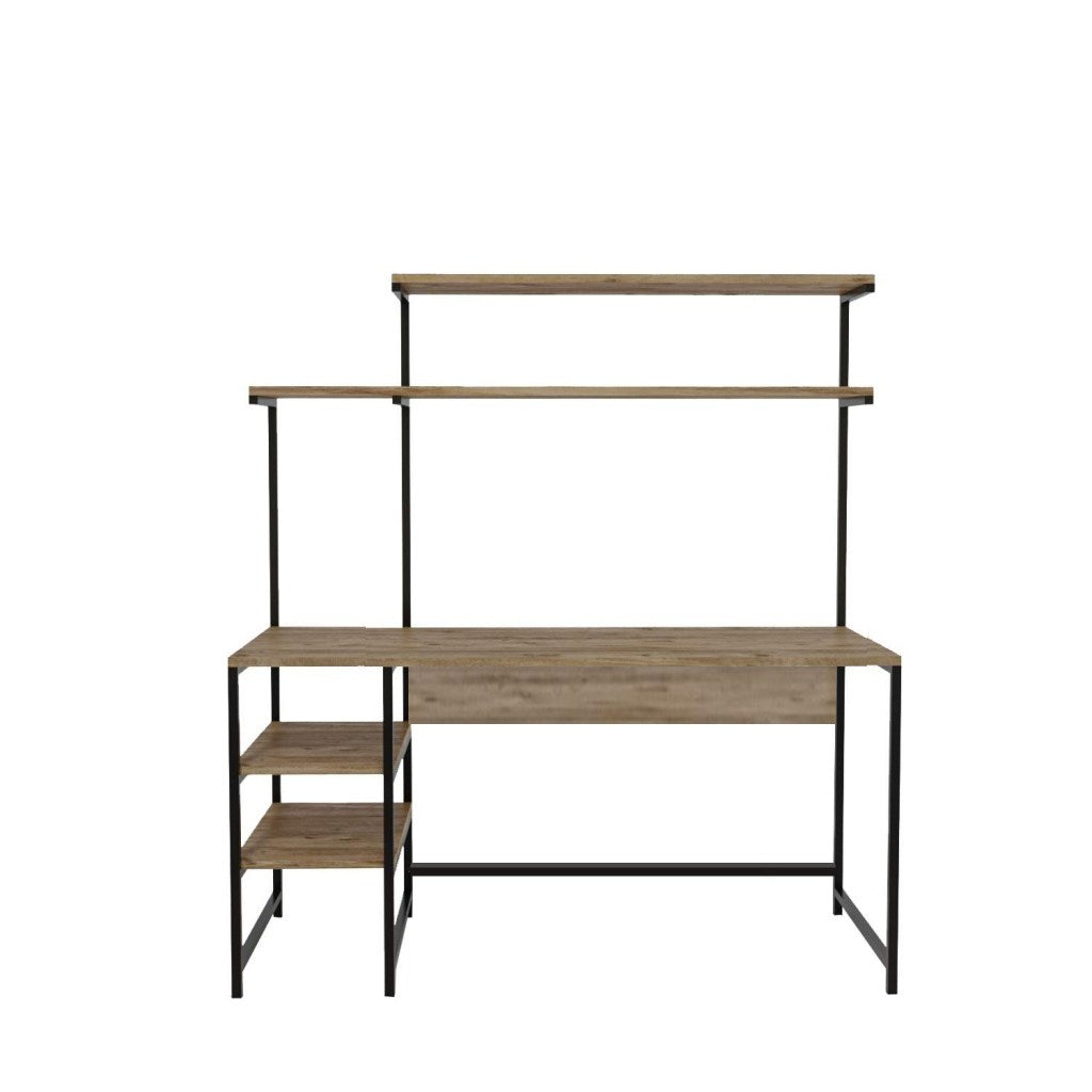 Birou Brugge - L248, Stejar - Negru, 140x55x150 cm