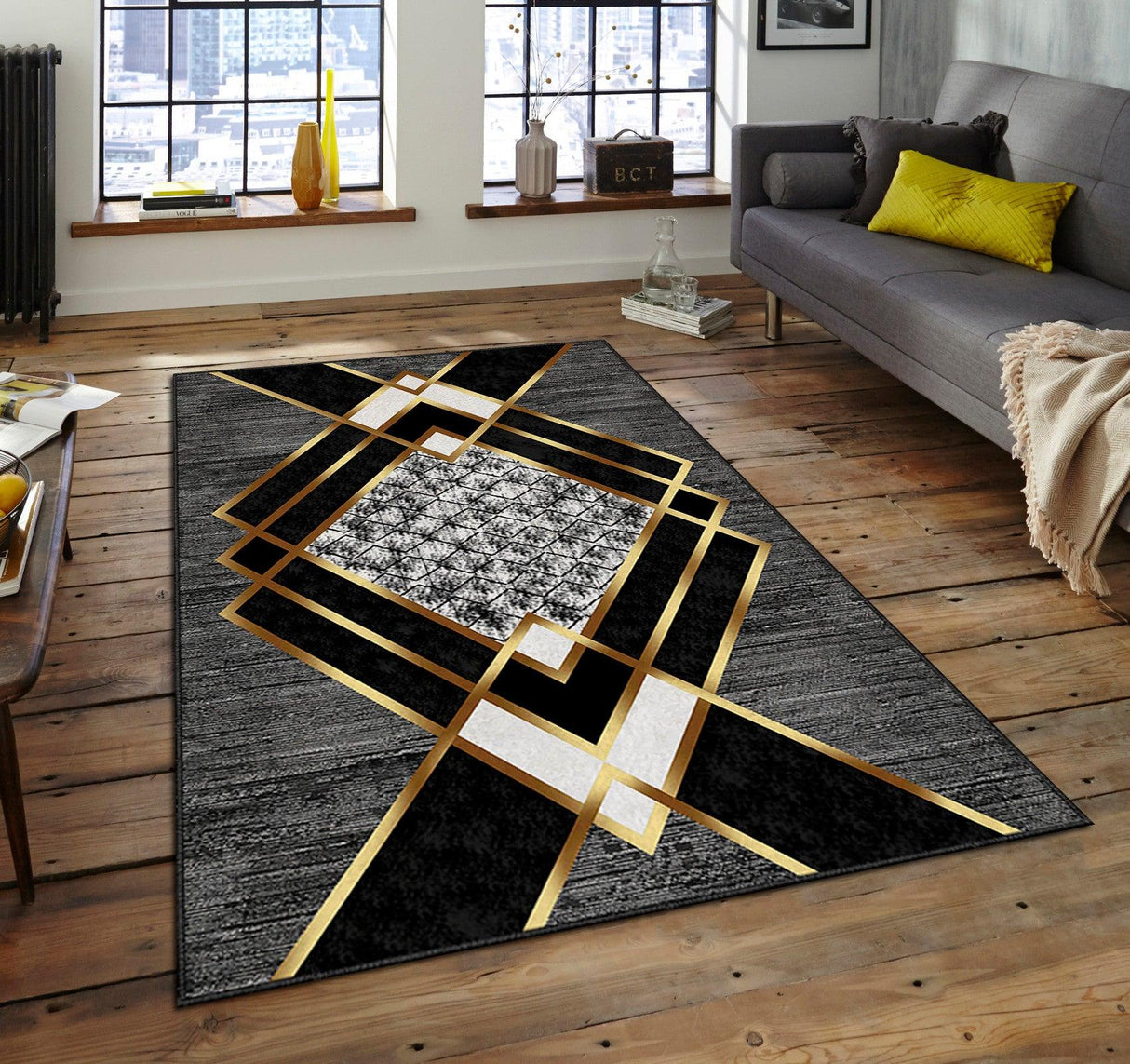 Covor de living / dormitor Elegant, Gri - Auriu