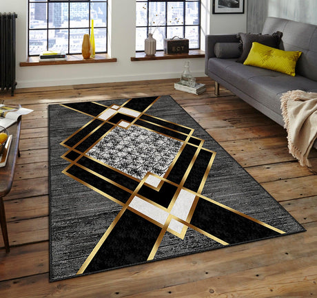 Covor de living / dormitor Elegant, Gri - Auriu
