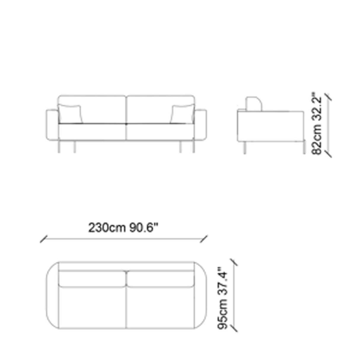 Canapea extensibilă 3 locuri Mint, Pudră, 230x95x82 cm