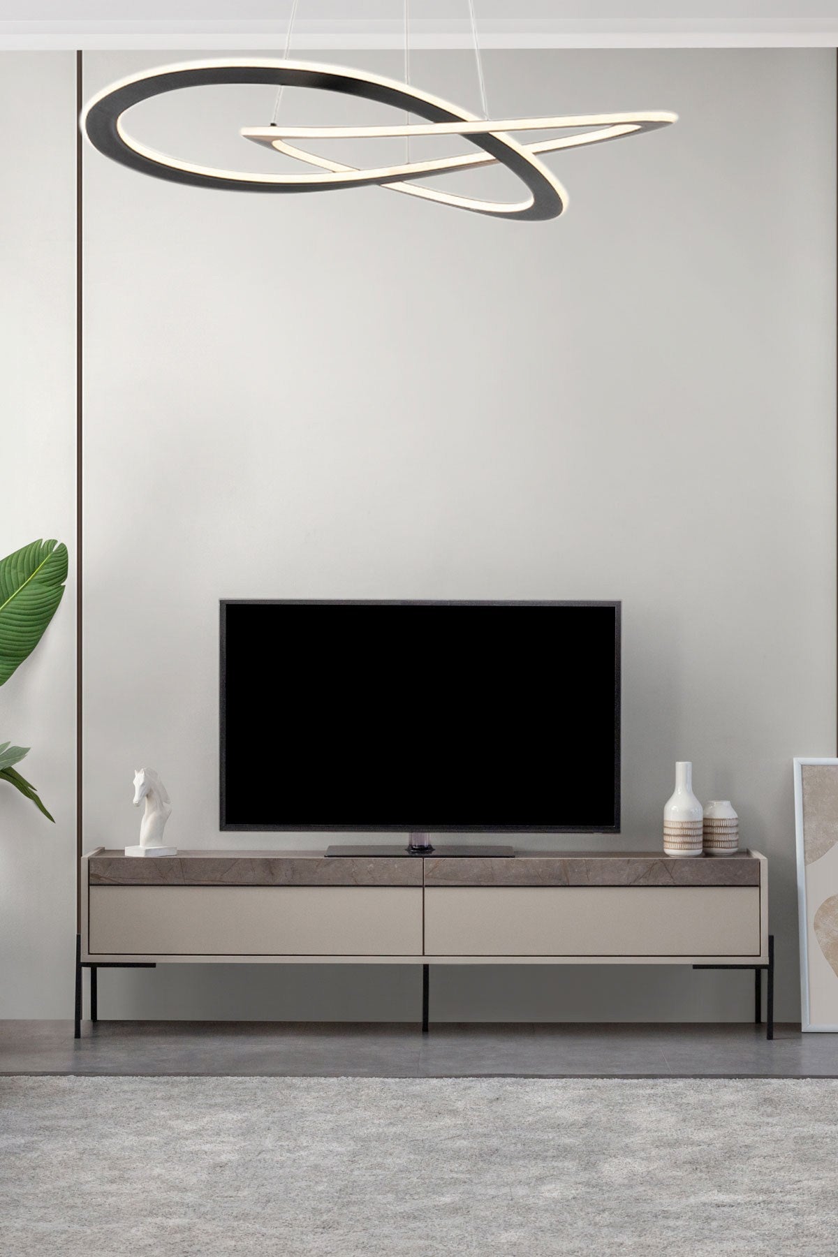 Comodă TV Beskar, Sandstone - Negru, 177x33x47 cm