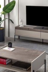 Comodă TV Beskar, Sandstone - Negru, 177x33x47 cm