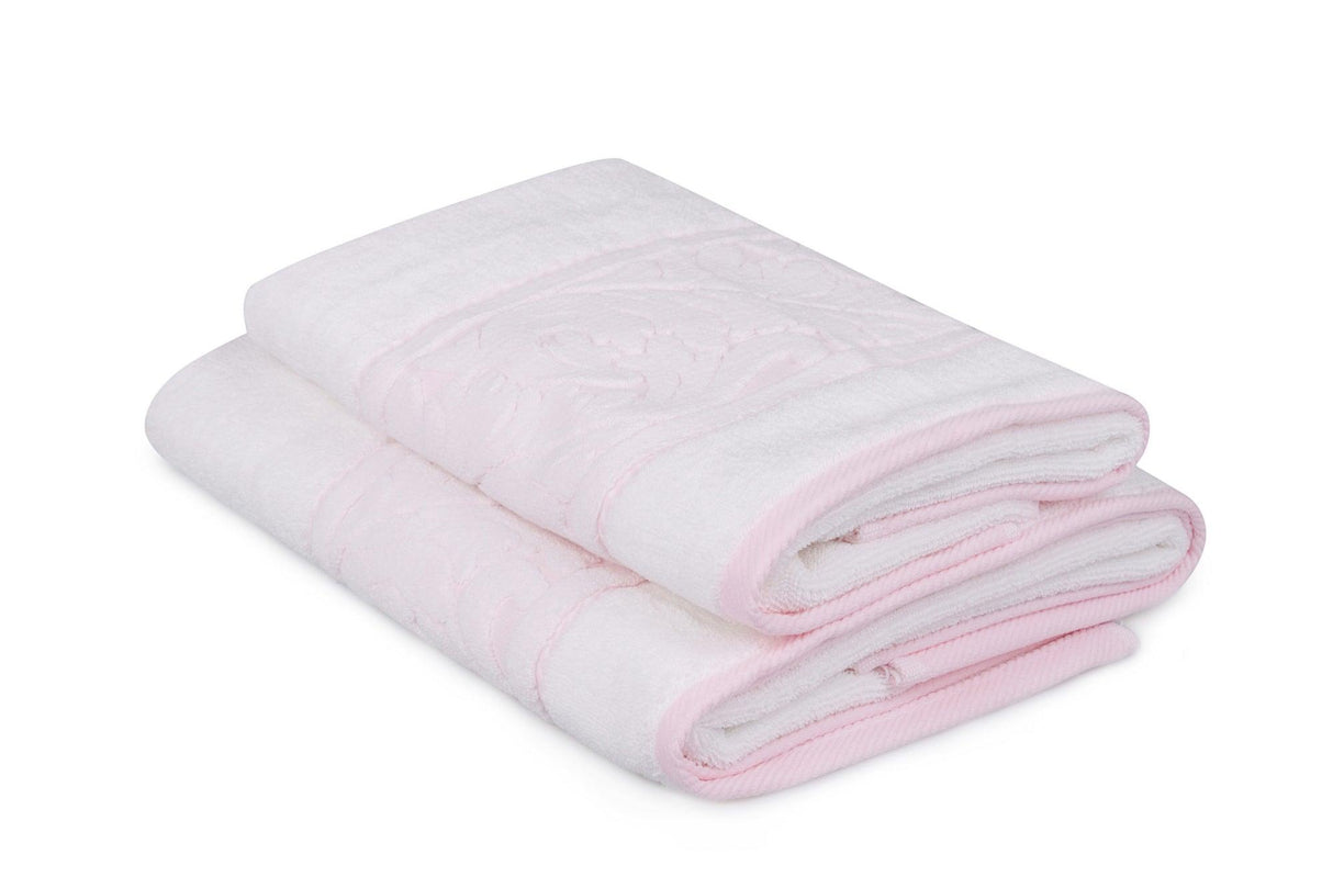 Set prosoape de baie 2 bucăți Sultan, Diverse culori, 70x140 cm - Alb - Roz | SKU: 317HBY1535 | Set prosoape de baie 2 bucăți Sultan, 70x140 cm, varianta Alb - Roz, produs pentru amenajarea locuinței, disponibil online în România la CasaMob