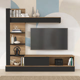 Ansamblu comoda TV Dranko negru stejar melaminat 205x42x192 cm
