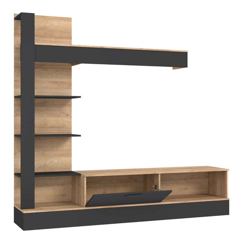 Ansamblu comoda TV Dranko negru stejar melaminat 205x42x192 cm