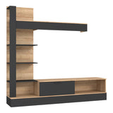 Ansamblu comoda TV Dranko negru stejar melaminat 205x42x192 cm