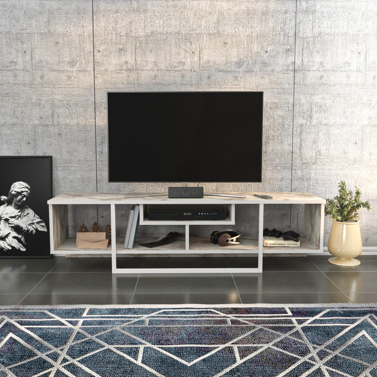 Comodă TV Asal 150 - White, Ephesus, Alb, 150x35x40 cm
