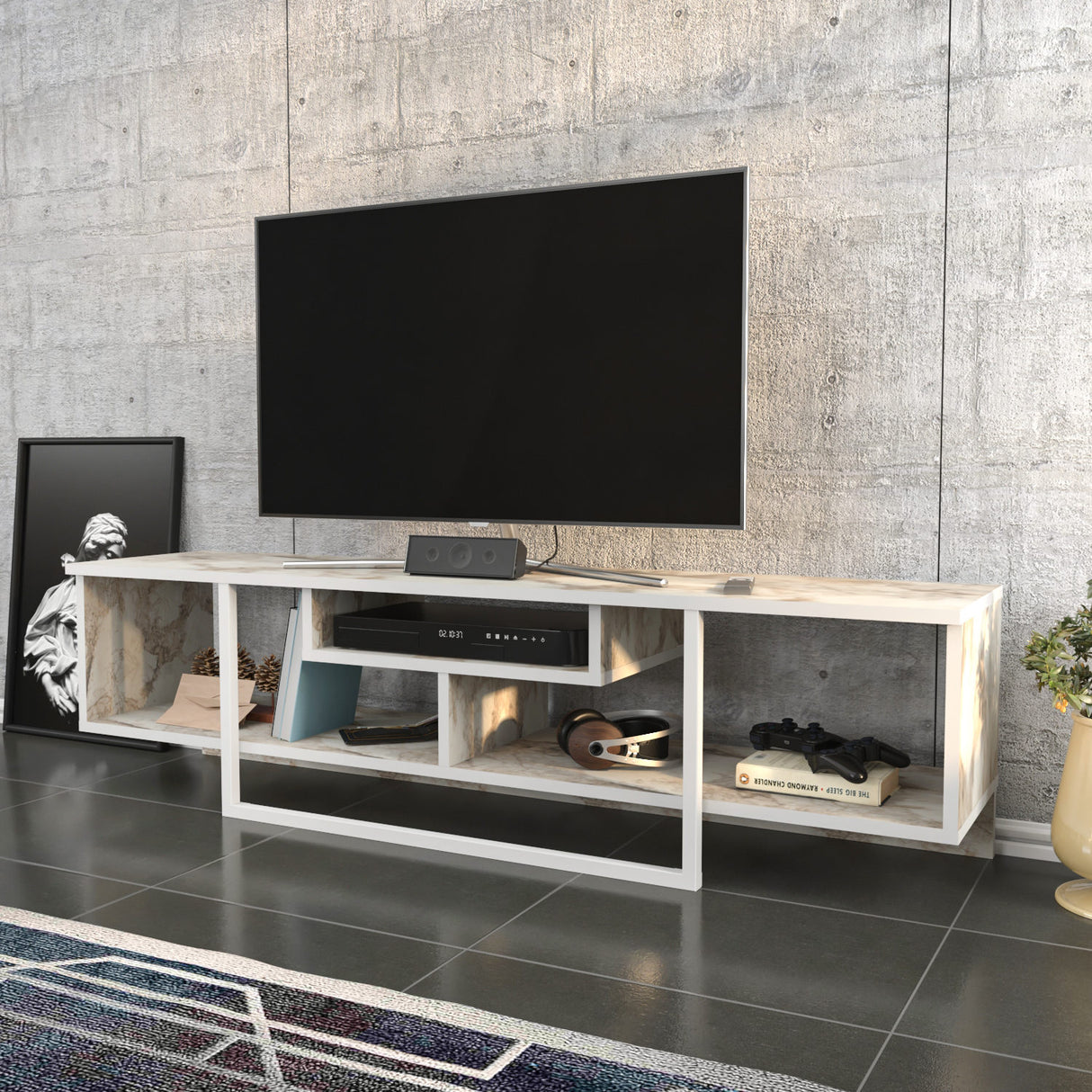 Comodă TV Asal 150 - White, Ephesus, Alb, 150x35x40 cm