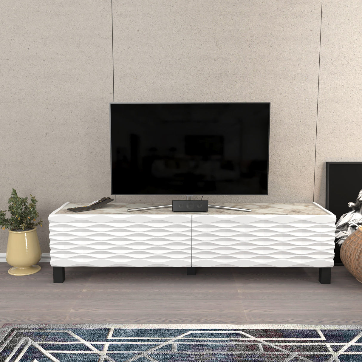 Comodă TV Lerze - White, Ephesus, Alb, 149x35x38 cm