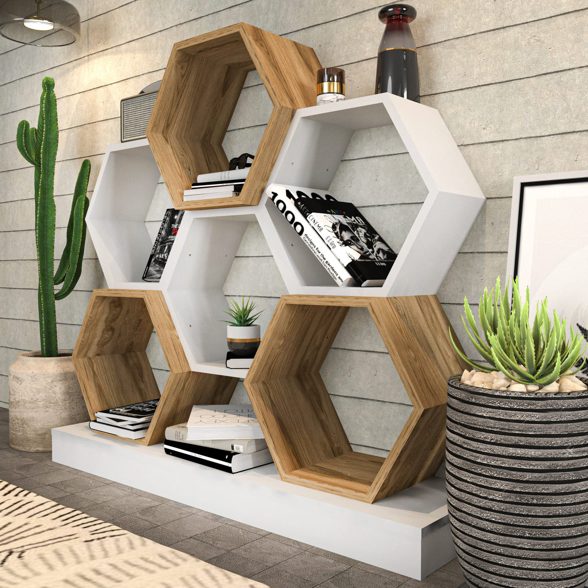 Alb - Stejar | SKU: 322RTC1102 | Bibliotecă Cicek, 120x30x109 cm, varianta Alb - Stejar, produs pentru amenajarea locuinței, disponibil online în România la CasaMob